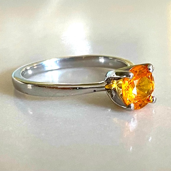 BRAND NEW 1.21 Carat Orange Sapphire Platinum Ring, Sz 6.25 - Picture 12 of 15